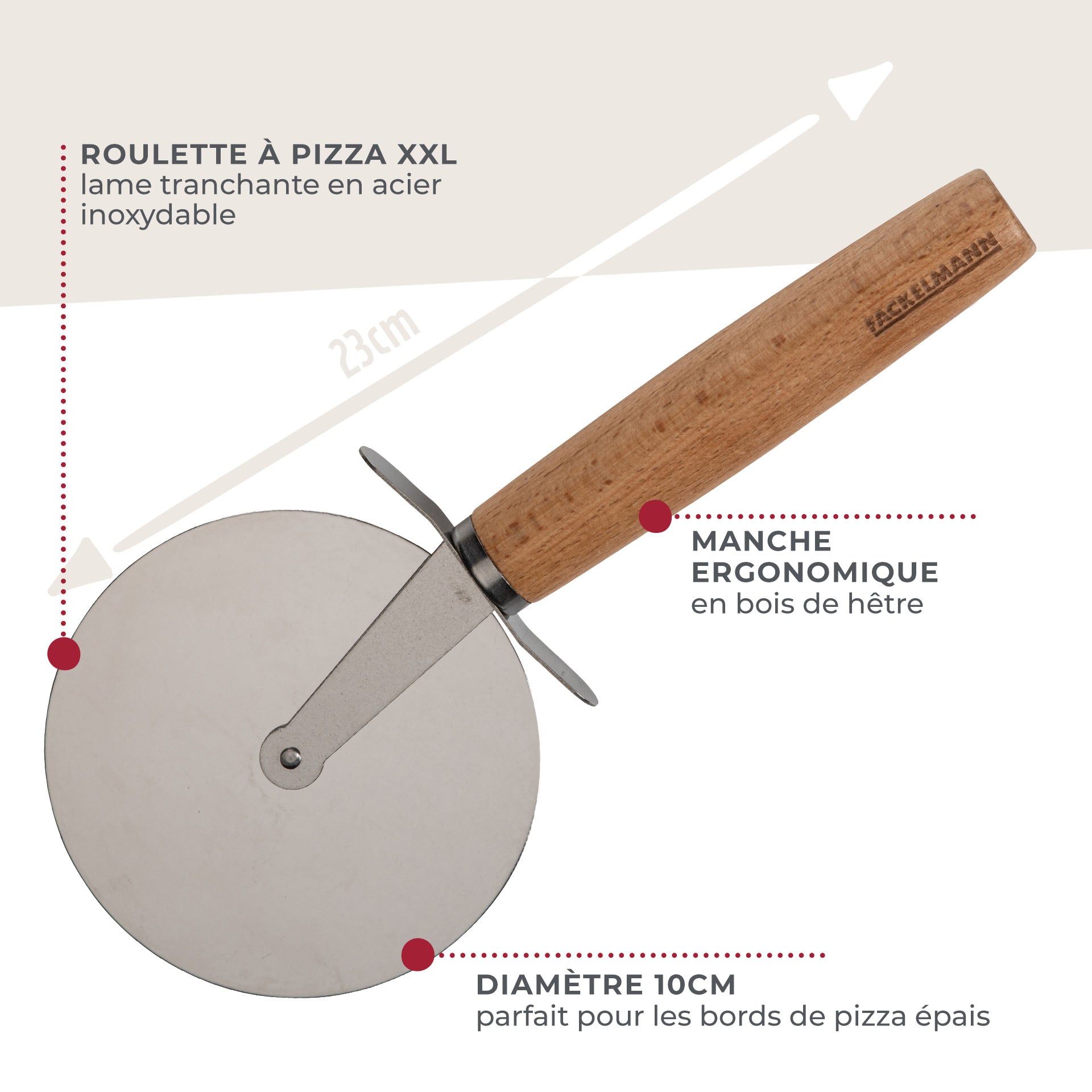 Giant Pizza Cutter with Wooden Handle 23 cm