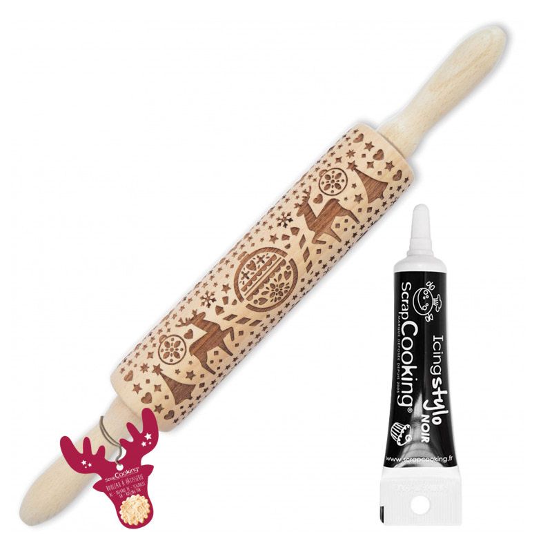 Christmas Embossed Rolling Pin 39 cm with Icing Pen