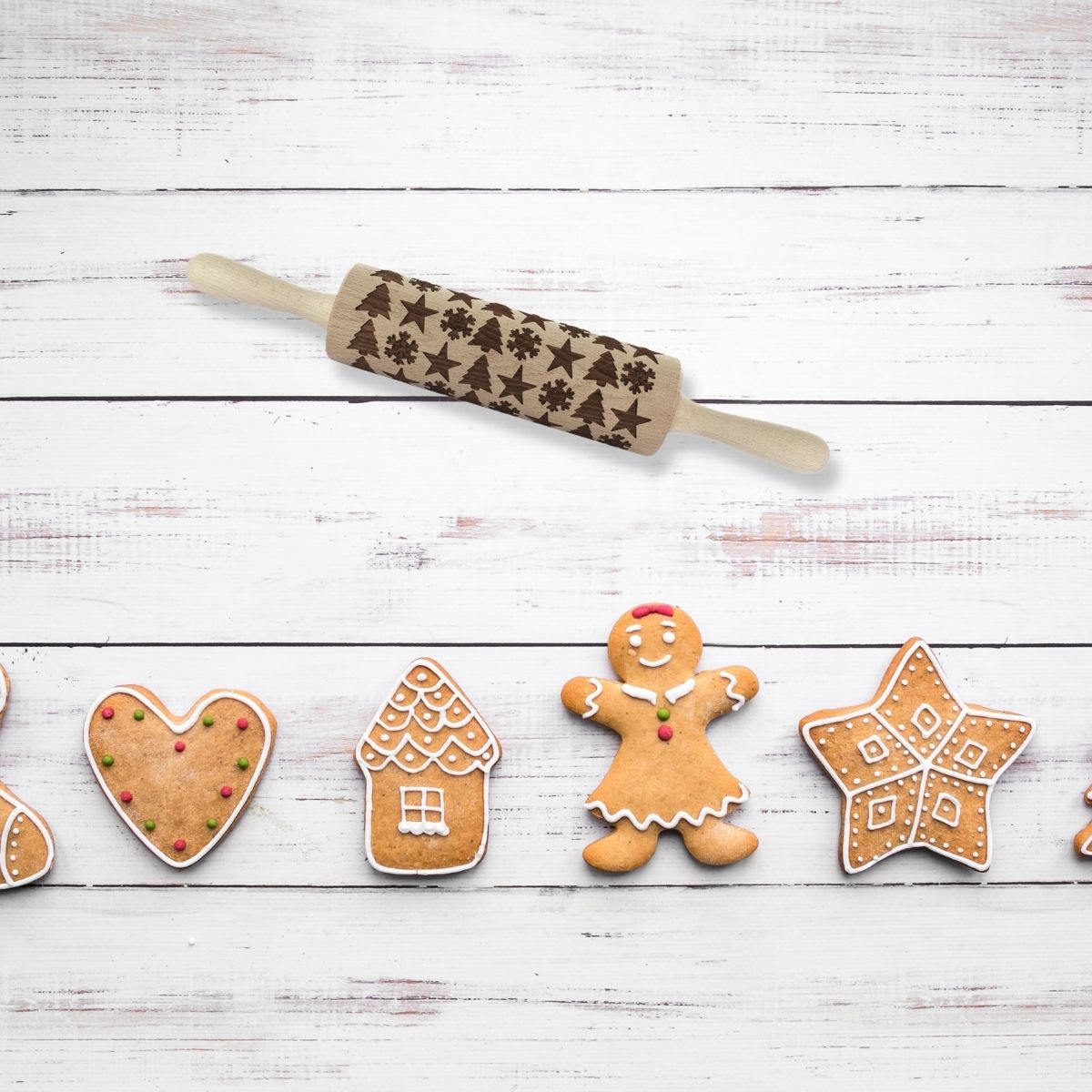 Wooden Rolling Pin Christmas Design 39 cm