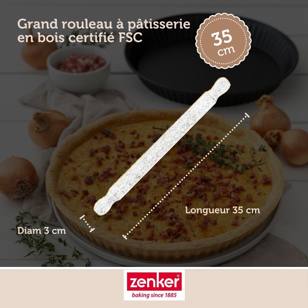 FSC Certified Wooden Rolling Pin 35 cm