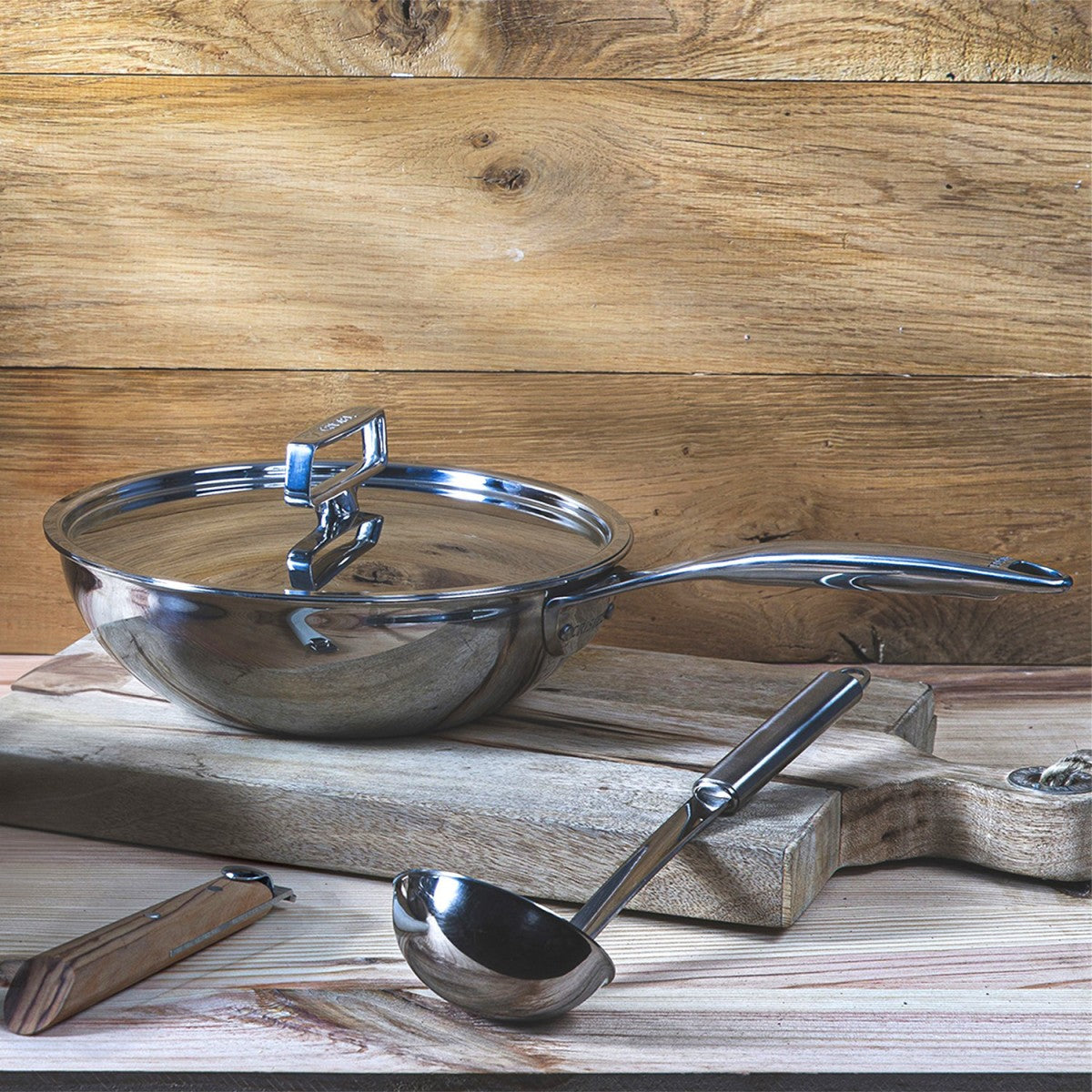 24 cm Wok – Stainless Steel, Fixed Handle, All Heat Sources