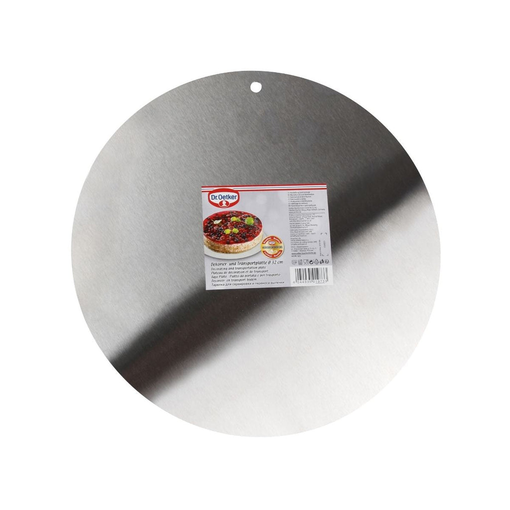 Round stainless steel cake serving tray