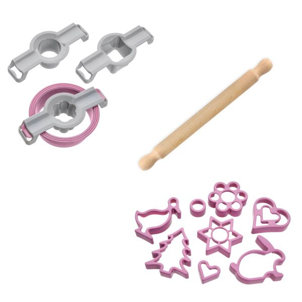 Linzer Cookie Set: Wooden Rolling Pin & Cutters