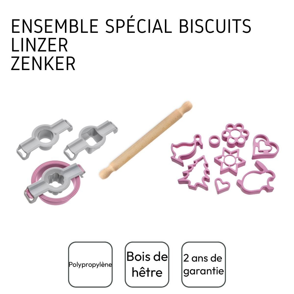 Linzer Cookie Set: Wooden Rolling Pin & Cutters