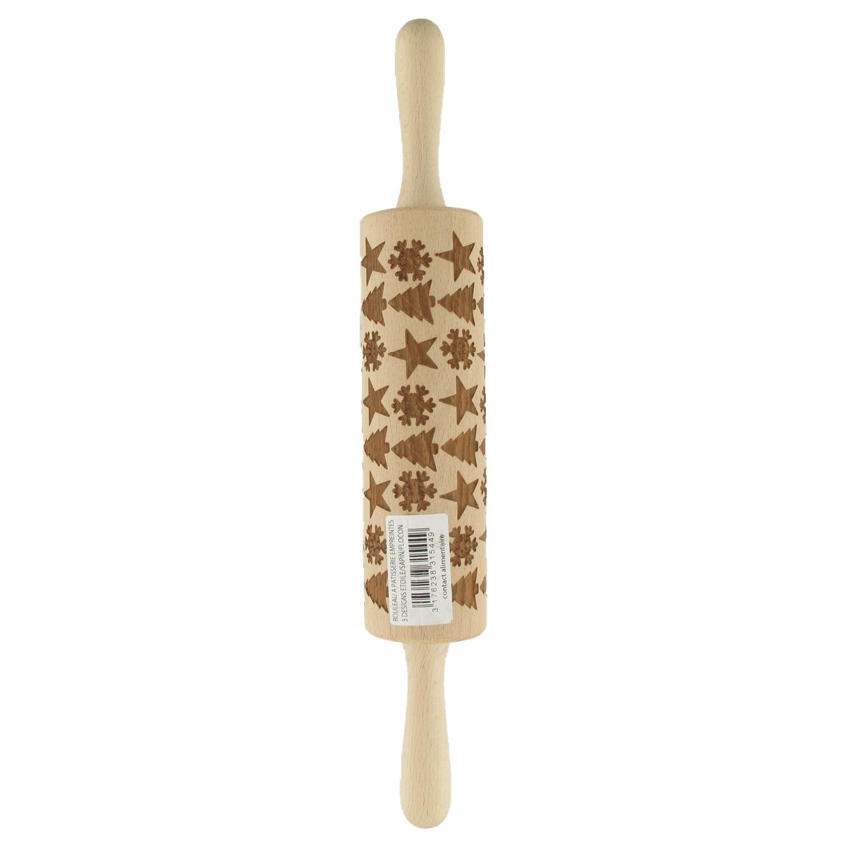 Wooden Rolling Pin Christmas Design 39 cm