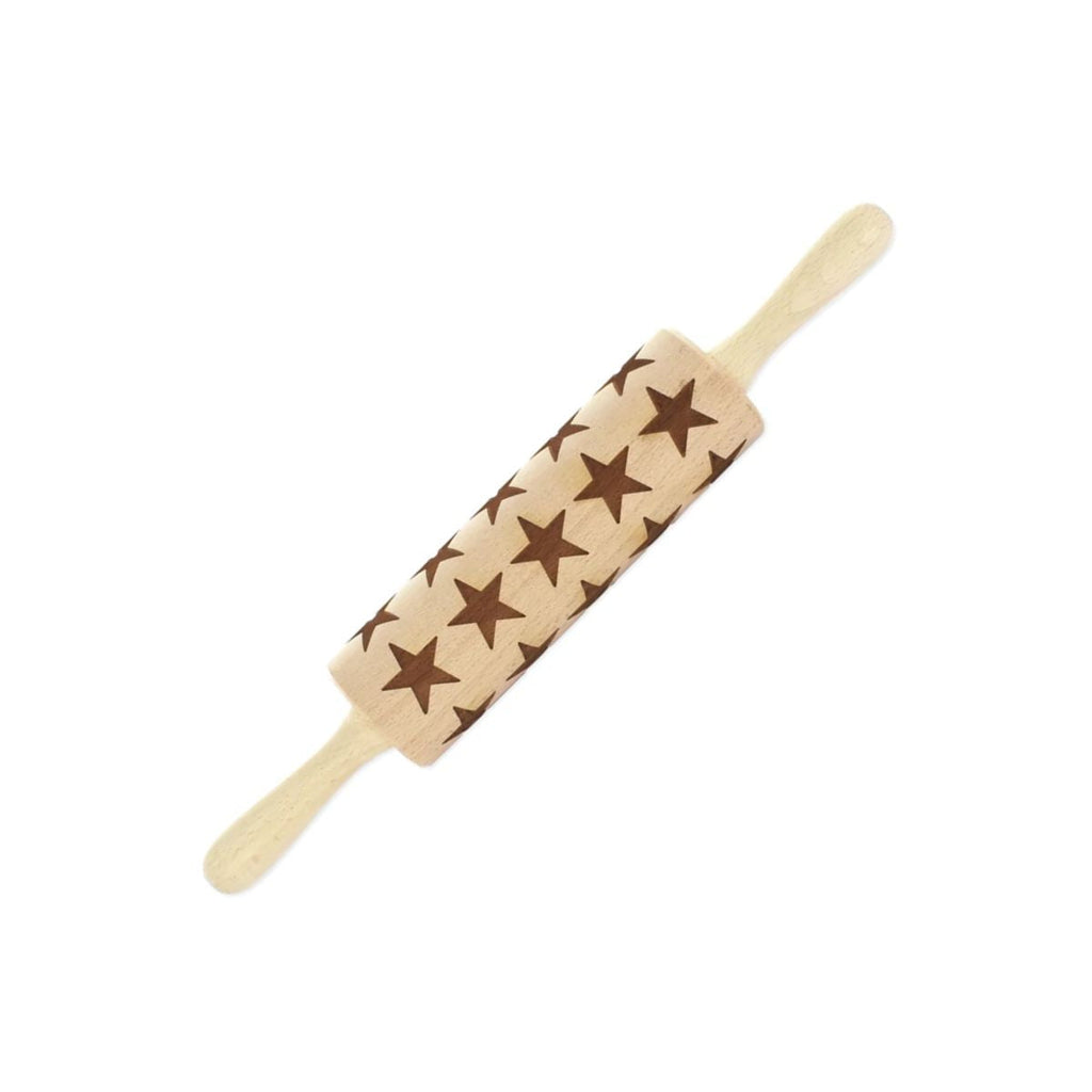 Wooden Rolling Pin with Star Pattern 40 cm