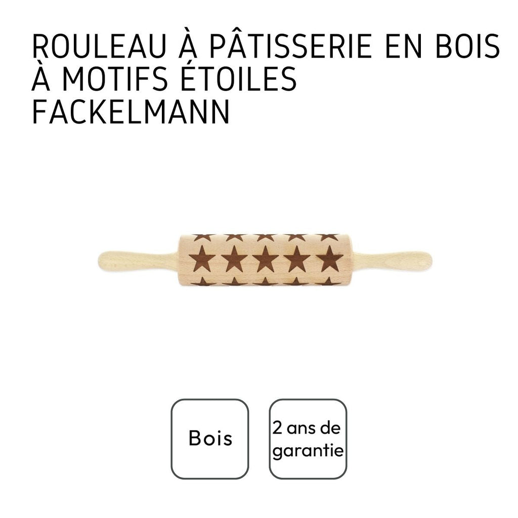 Wooden Rolling Pin with Star Pattern 40 cm