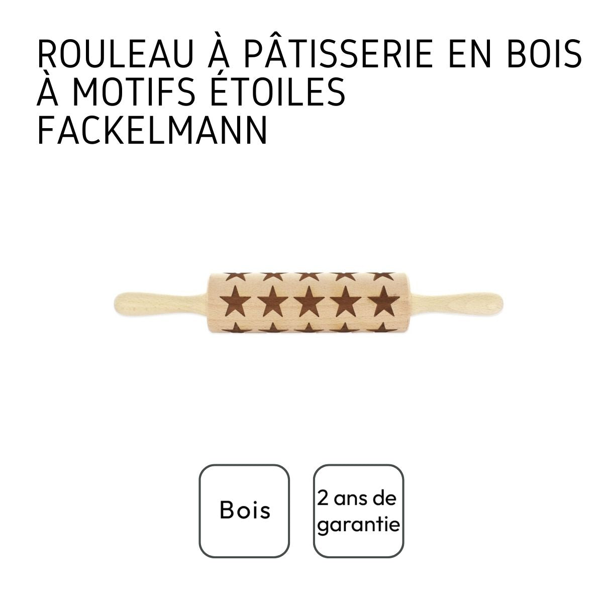Wooden Rolling Pin with Star Pattern 40 cm