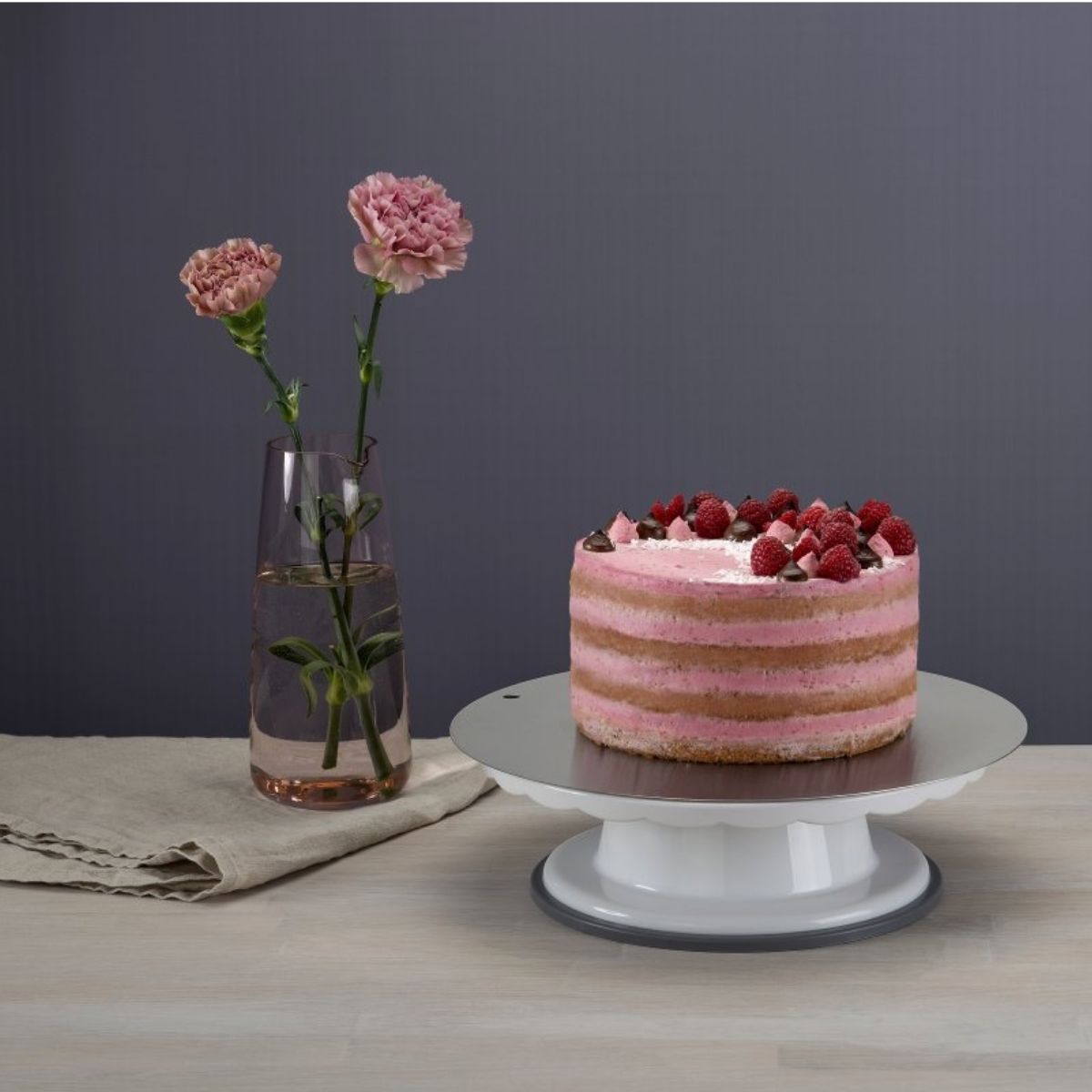 Round stainless steel cake serving tray