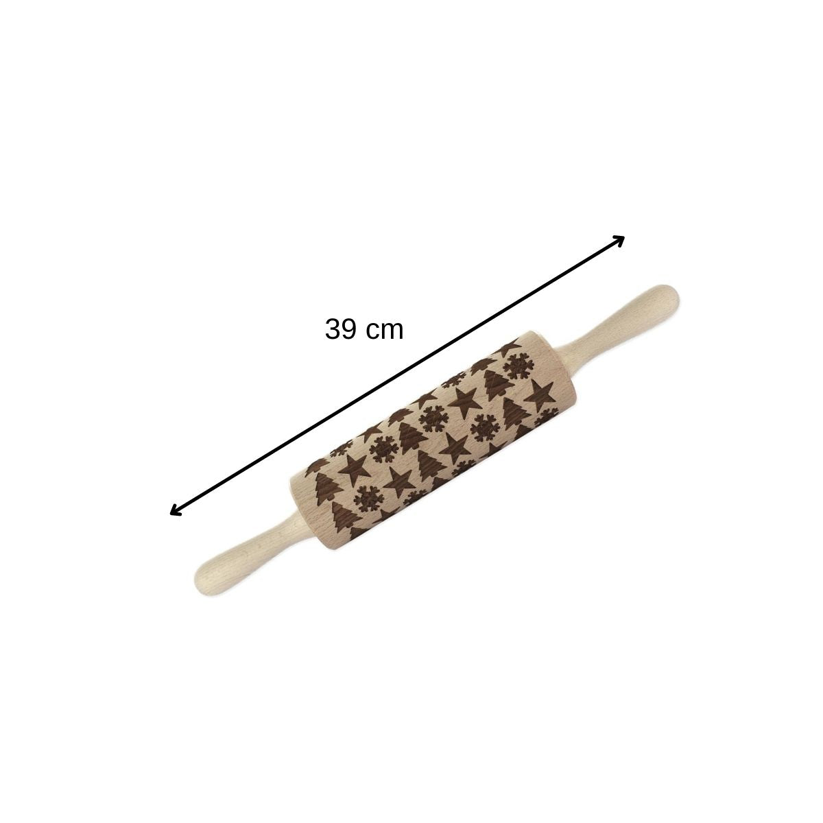 Wooden Rolling Pin Christmas Design 39 cm